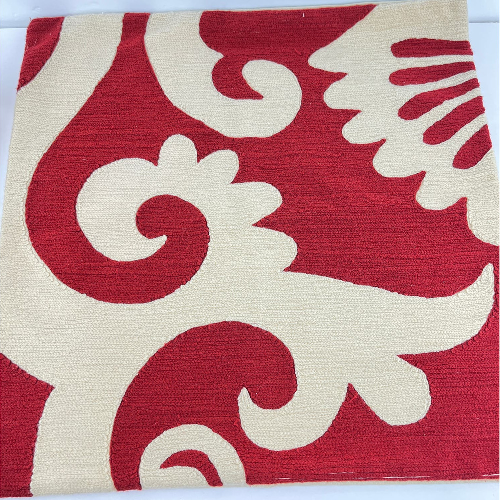 Pottery Barn Red Scroll Chain Stitch 20 in Pillow Cover